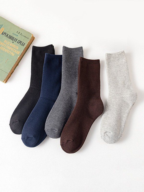 

5 Pairs Solid Winter Quarter Socks Set, Multi