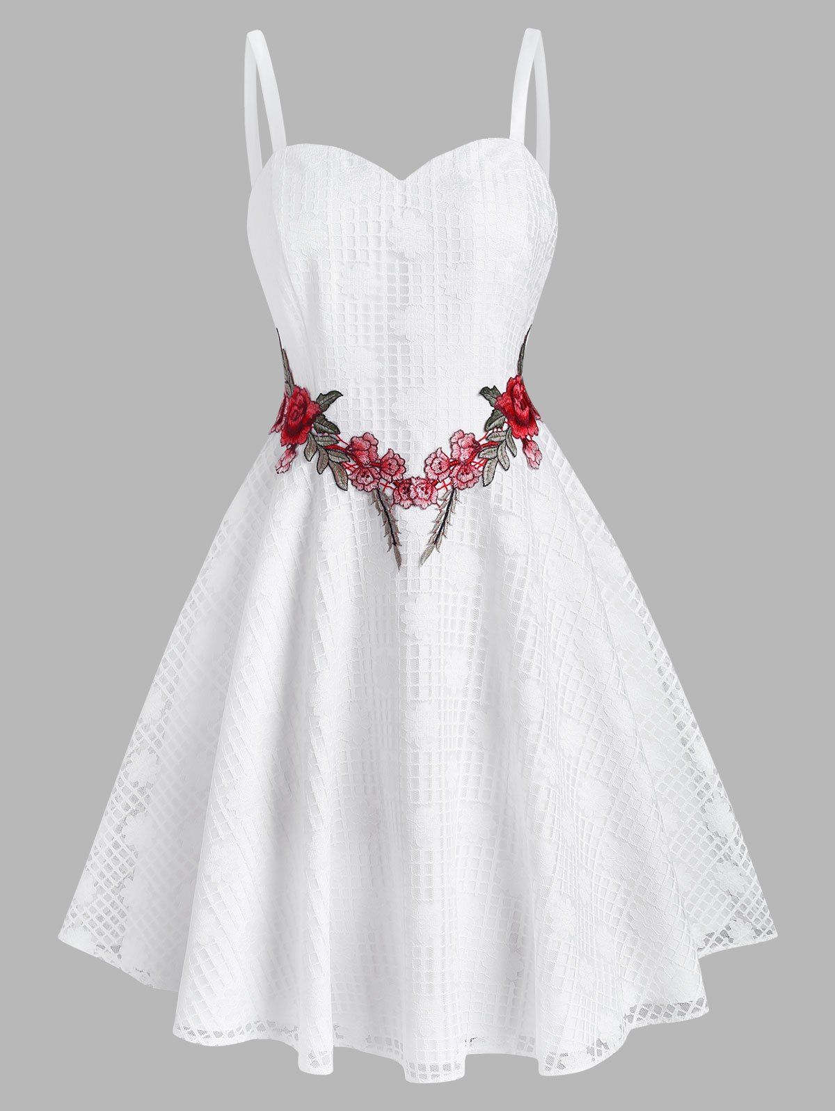 

Lace Flower Applique Party A Line Dress, White