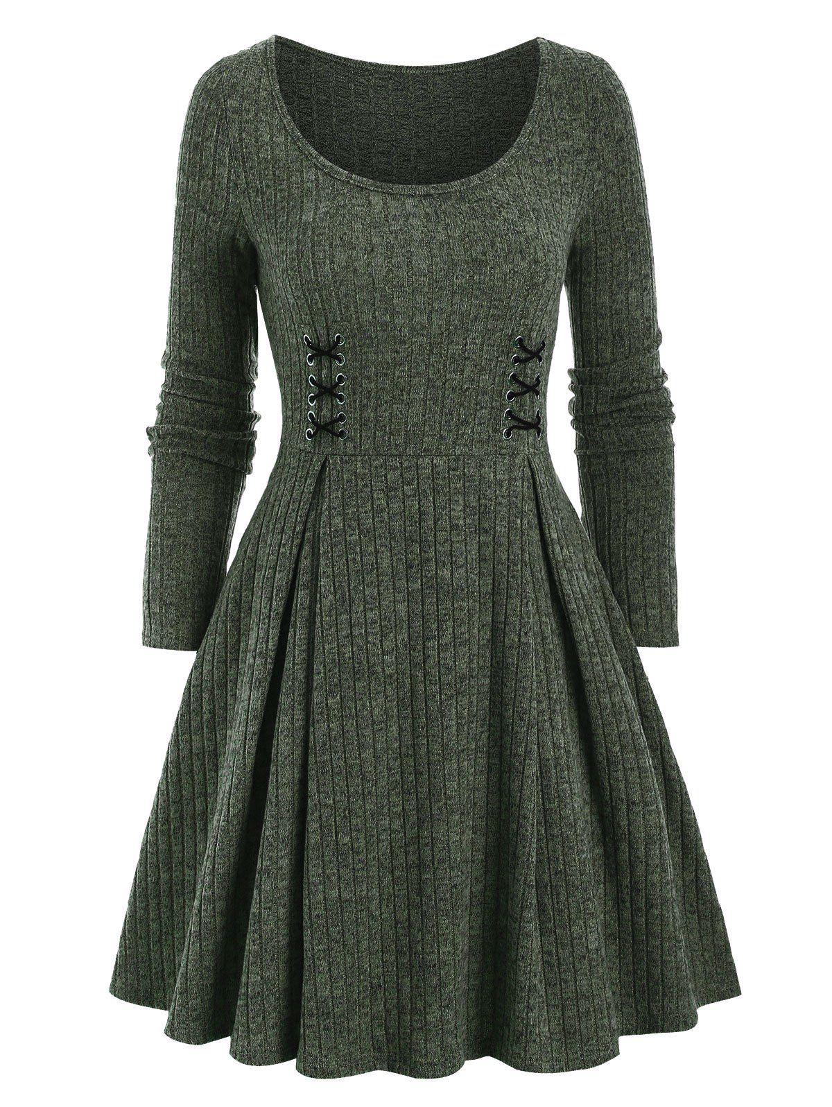 

Crisscross Ribbed Mini A Line Dress, Deep green