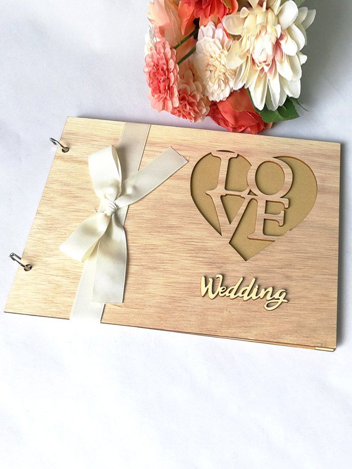 

Wooden Hollow Wedding Supplies Guest Book, Multi