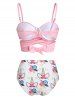 Flower Unicorn Print Wrap Ruched Padded Bikini Set -  