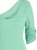 Buttons Skew Turn Down Collar Top -  