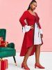 Robe de Noël Haute Basse de Grande Taille à Manches Evasées en Velours à Lacets - Rouge L