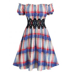 

Plaid Print Off The Shoulder Lace Insert Dress, Multi