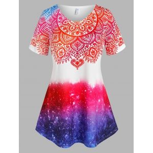 

Plus Size Tribal Print 3D Galaxy Swing T Shirt, White