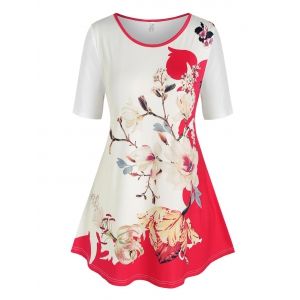 

Plus Size Floral Print Swing Tee, White