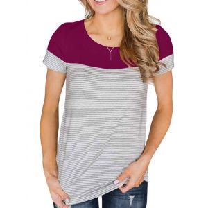 

Striped Curved Hem Tee, Deep red