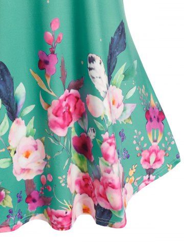 Plus Size Flower Print Straps Cutout Backless Tunic Tank Top