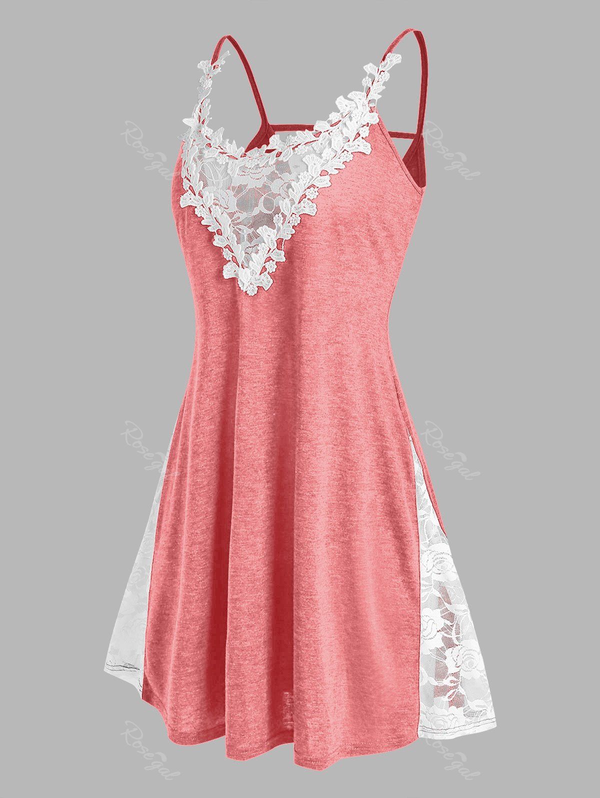 

Plus Size Lace Applique Panel Backless Sleep Dress, Light pink
