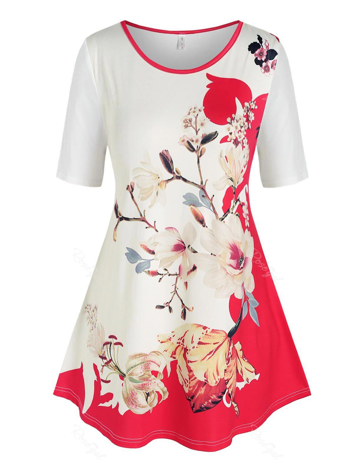 Latest Plus Size Floral Print Swing Tee  