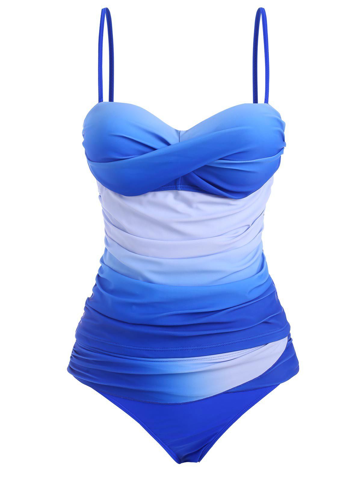 

Ombre Ruched Underwire Twist Tankini Swimwear, Deep blue