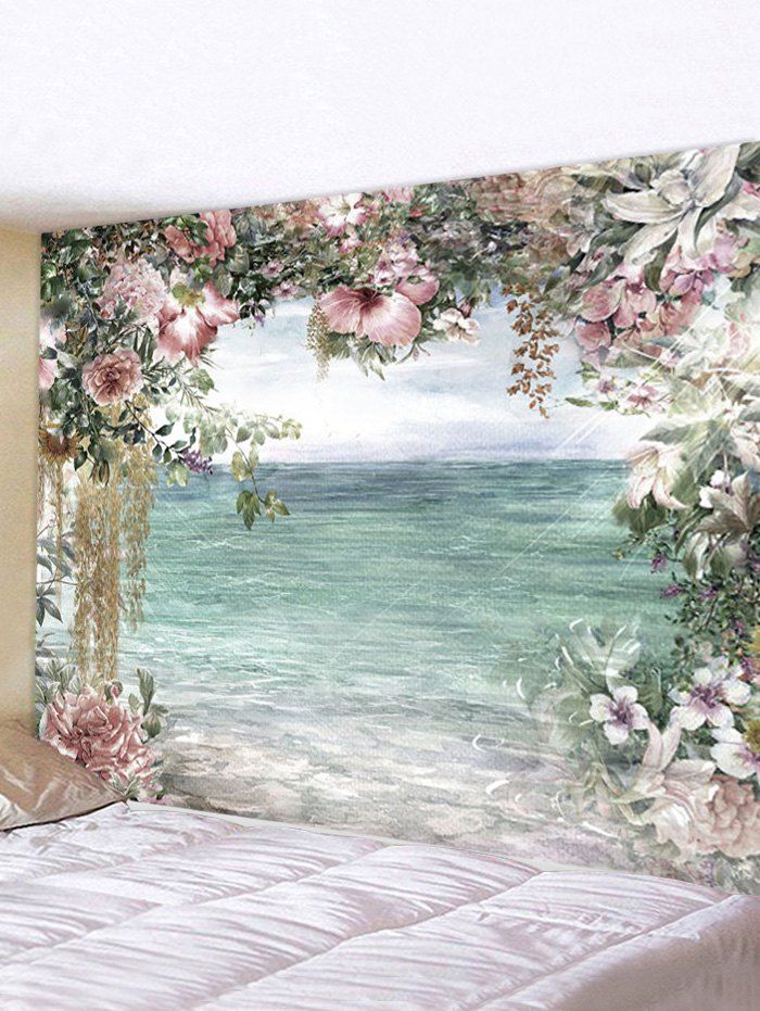 

Beach Sea Flower Printed Waterproof Tapestry, Multi-i