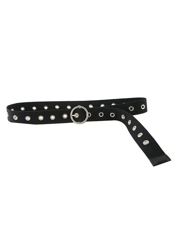 

Punk Round Pin Buckle Grommet Belt, Black