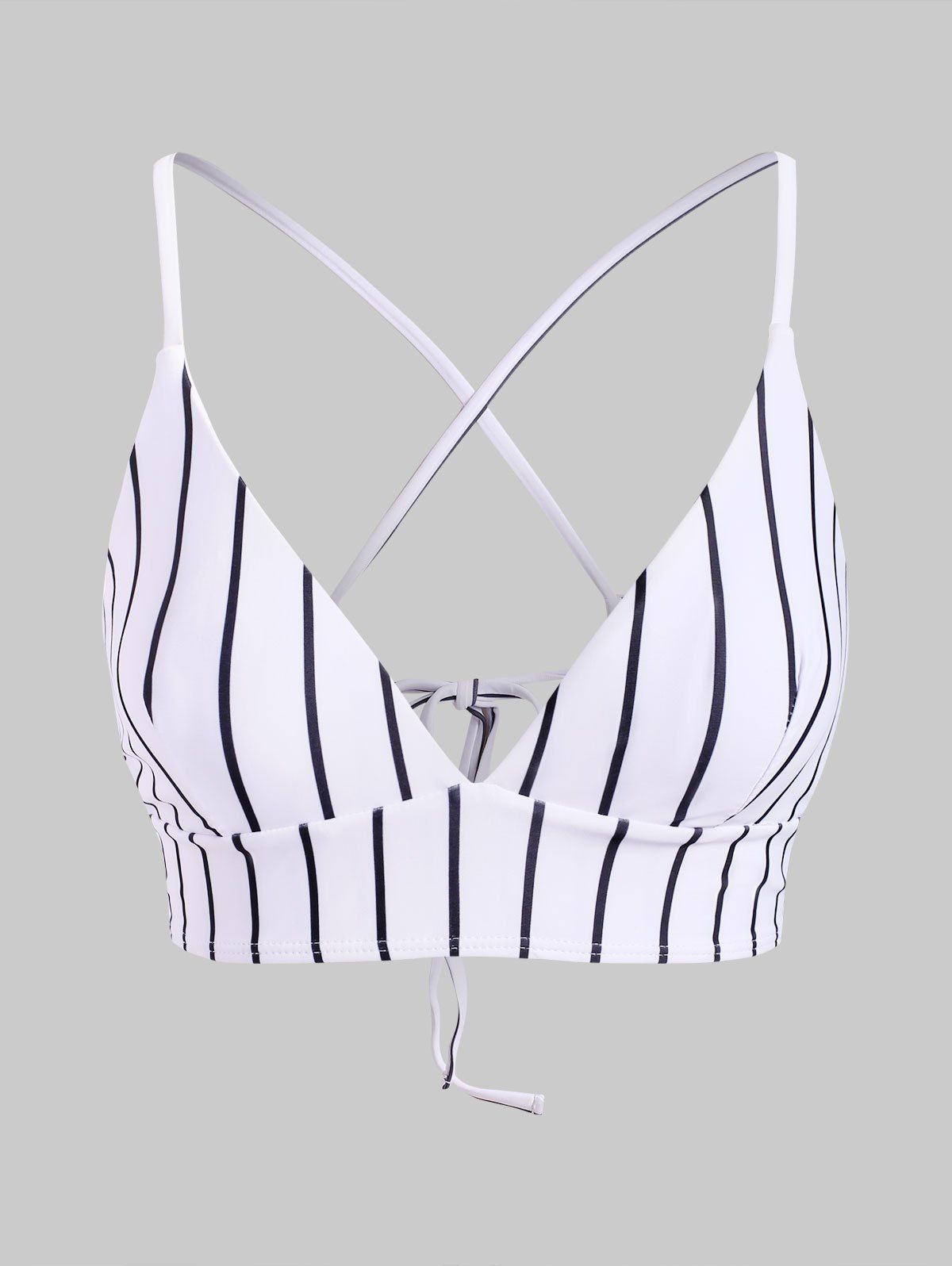 

Striped Crisscross Back Bikini Top, White