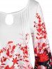 Plus Size Floral Print Bell Sleeve Pleat Tee -  