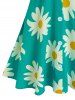 Flower Printed Cold Shoulder Puff Sleeve Dress -  