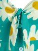 Robe à Imprimé Fleur Epaule Dénudée à Manches Bouffantes - Vert clair XL