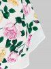 Plus Size Cold Shoulder Bowknot Floral Print Blouse -  