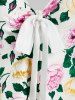 Plus Size Cold Shoulder Bowknot Floral Print Blouse -  