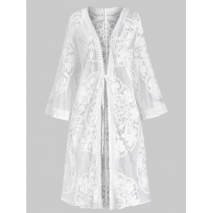 

Embroidered Sheer Kimono Cover Up, White