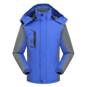 

Hooded Graphic Print Contrast Fleece Jacket, Blueberry blue