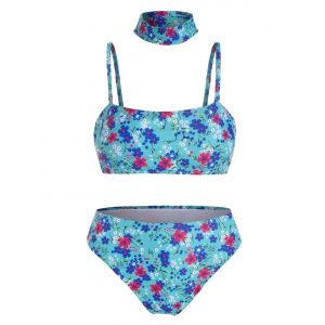

Floral High Leg Bikini Swimsuit, Blue zircon