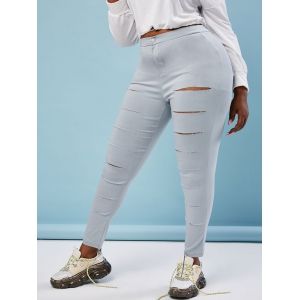

Colored Ladder Distressed Plus Size Skinny Pants, Gray