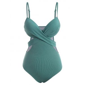 

Ribbed Push Up Twist Cutout One-piece Swimsuit, Light green