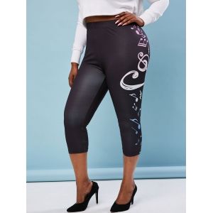 

Plus Size Music Notes Print Skinny Capri Leggings, Black