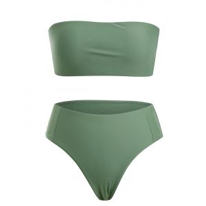 

Bandeau Collar High Cut Bikini Set, Army green