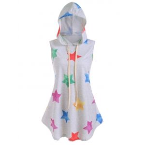 

Plus Size Stars Print Hooded Tank Top, Gray