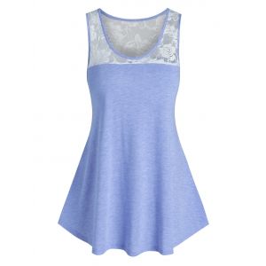 

Basic Lace Insert Swing Tank Top, Light blue