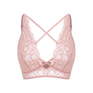 

Plus Size Lace Crisscross Front Bralette, Light pink