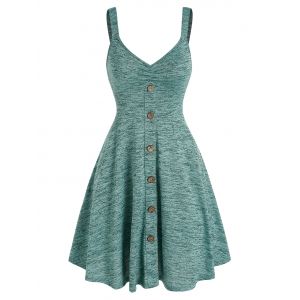 

Sleeveless Space Dye Mock Button Mini Dress, Green