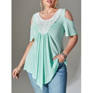 

Plus Size Lace Applique Open Shoulder Tee, Light green