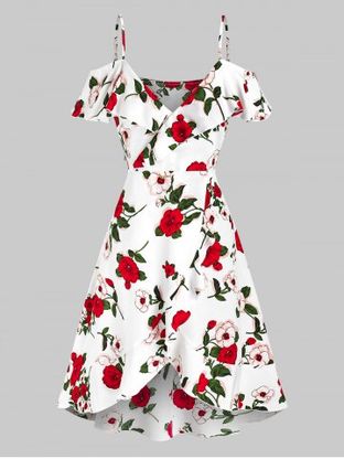 Cold Shoulder Floral Print Ruffle Dress