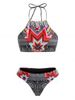 Halter High Neck Geometrical Print Boho Bikini Set -  