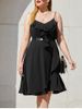 Plus Size Chain Strap Ruffle Sleeveless Overlap Dress -  