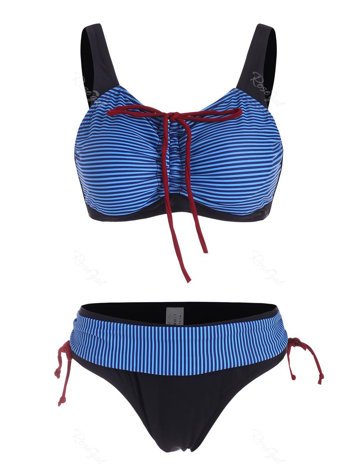 Hot Front Cinched Bowknot Striped Bikini Swimsuit  