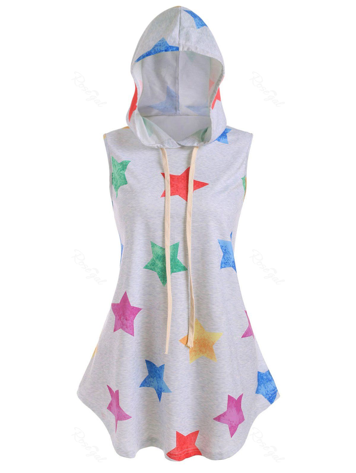 Chic Plus Size Stars Print Hooded Tank Top  
