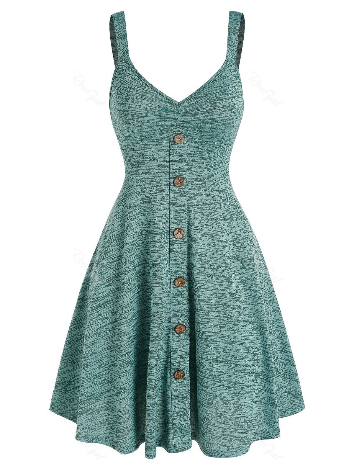 Fashion Sleeveless Space Dye Mock Button Mini Dress  