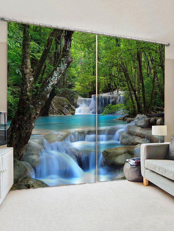 

2 Panels 3D Waterfall Print Window Curtains, Multi