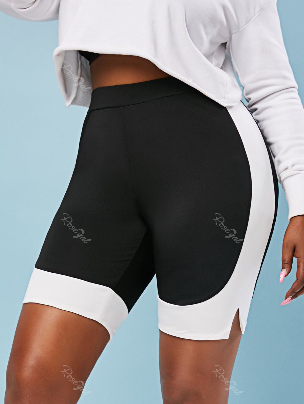 Plus Size Side Slit Contrast Mini Shorts [37 OFF] Rosegal