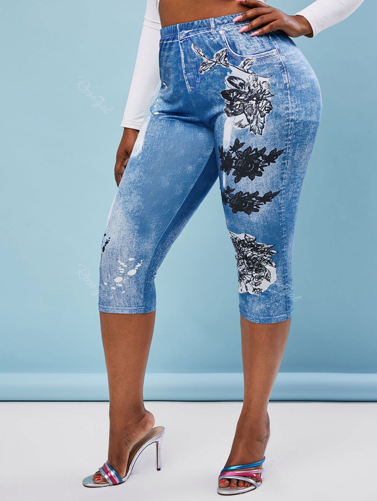 Outfits Plus Size High Rise 3D Print Cropped Jeggings  