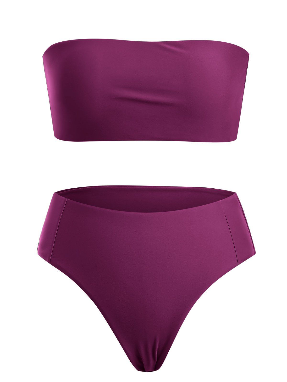 

Bandeau Collar High Cut Bikini Set, Purplish red