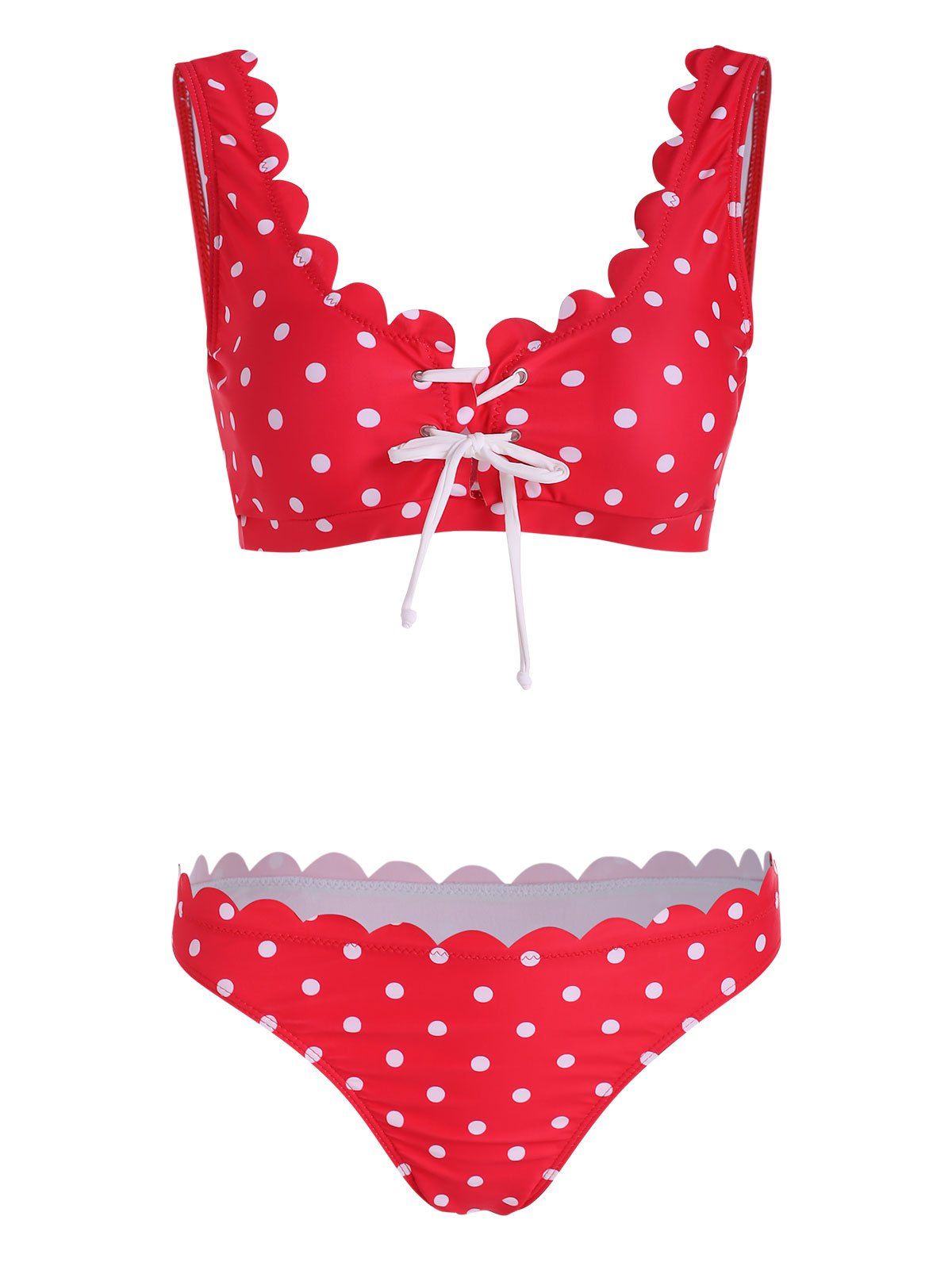 

Low Waist Polka Dot Scalloped Bikini, Red