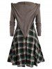Plus Size Plaid Hooded Lace-up Long Sleeve Dress -  