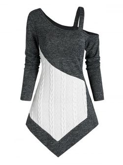 Colorblock Skew Collar Braided Asymmetric Sweater - MULTI-A - XL