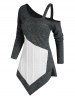 Colorblock Skew Collar Braided Asymmetric Sweater -  