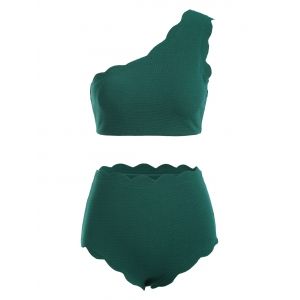 

High Rise Scalloped One Shoulder Bikini, Blackish green